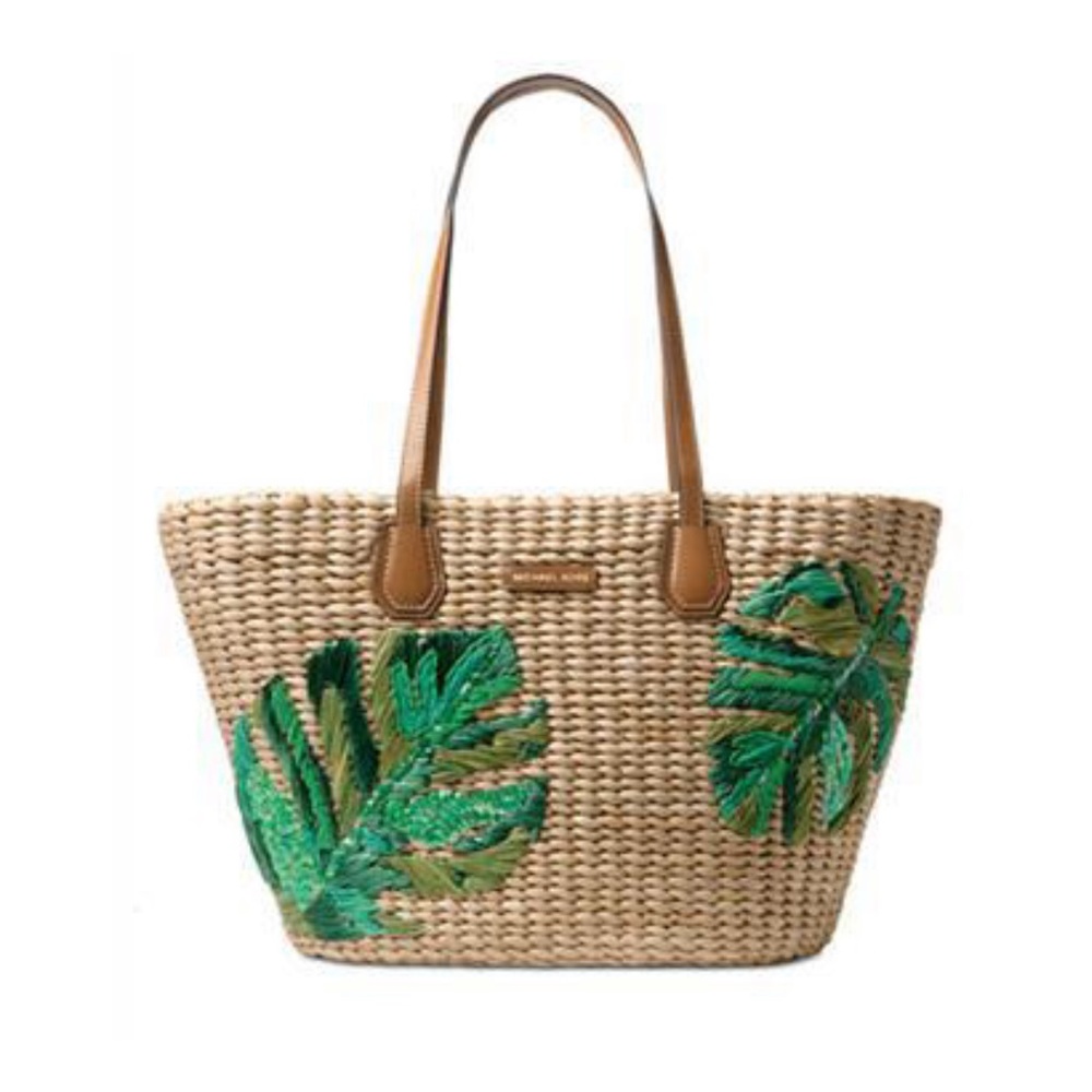 Michael Kors Straw Palm Tote Malibu Large  NWT